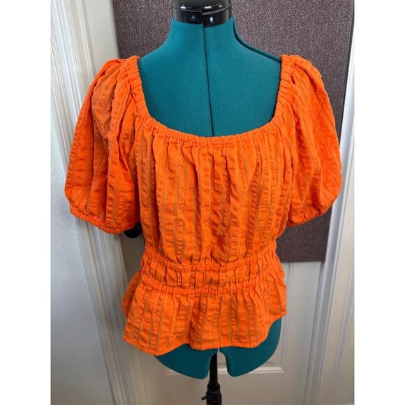 Tommy Hilfiger Puffy Short Sleeve Pullover Blouse Smocked Waist 100% Cotton M - Picture 6 of 9